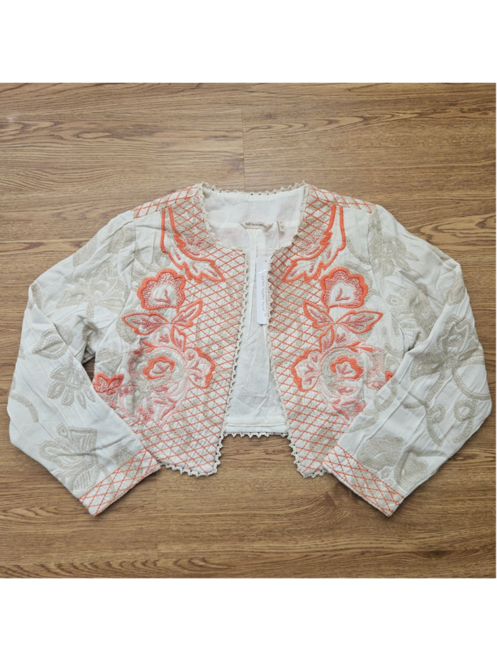 NWT Soft Surroundings Twin Garlands Bolero Jacket Beaded Boho Open Front Cropped